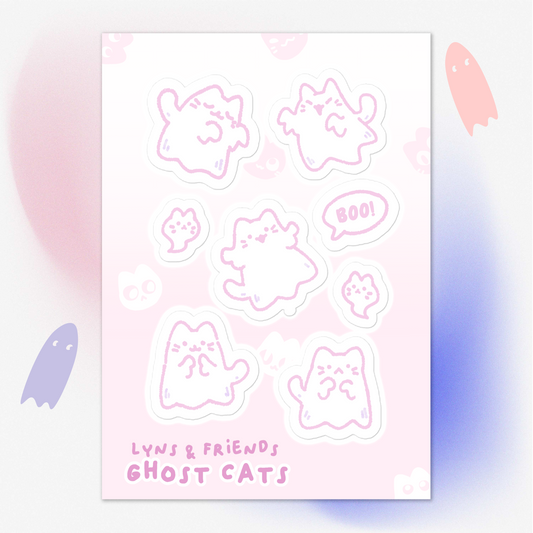 Pastel Ghost Cat Halloween Sticker Sheet